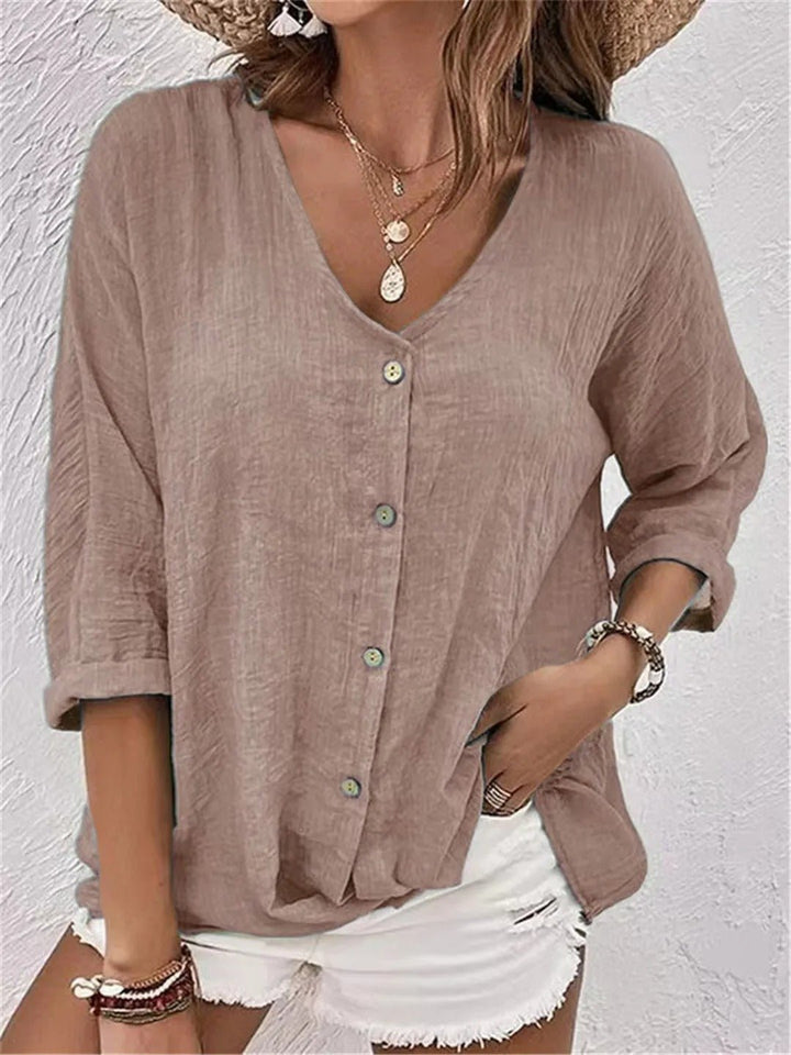 Cotton V-Neck Button-Front Blouse