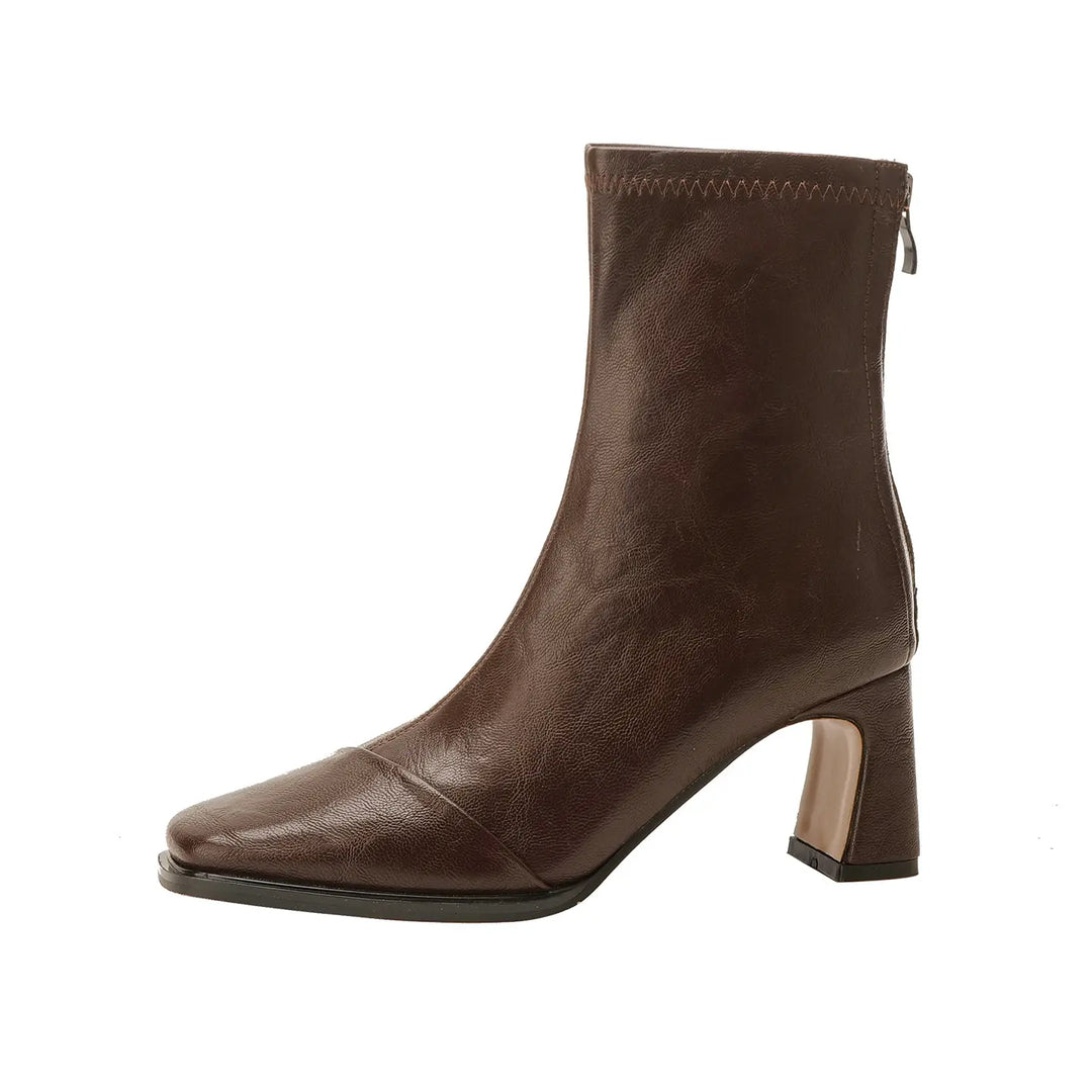 Kaelen - Chic Ankle Boots Leather Block Heel