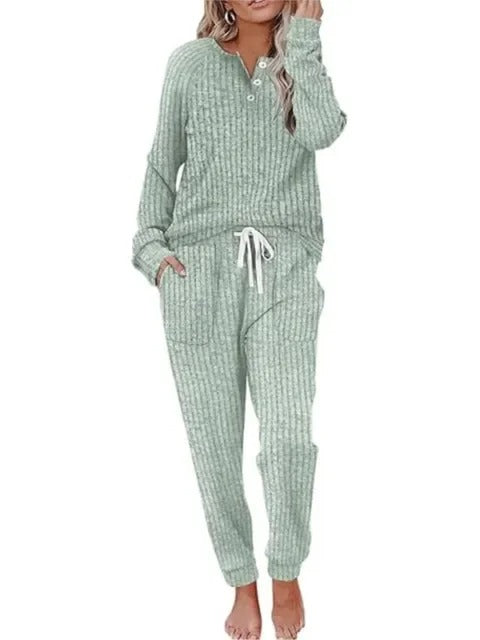 Ribbed Button-Neck Loungewear Set
