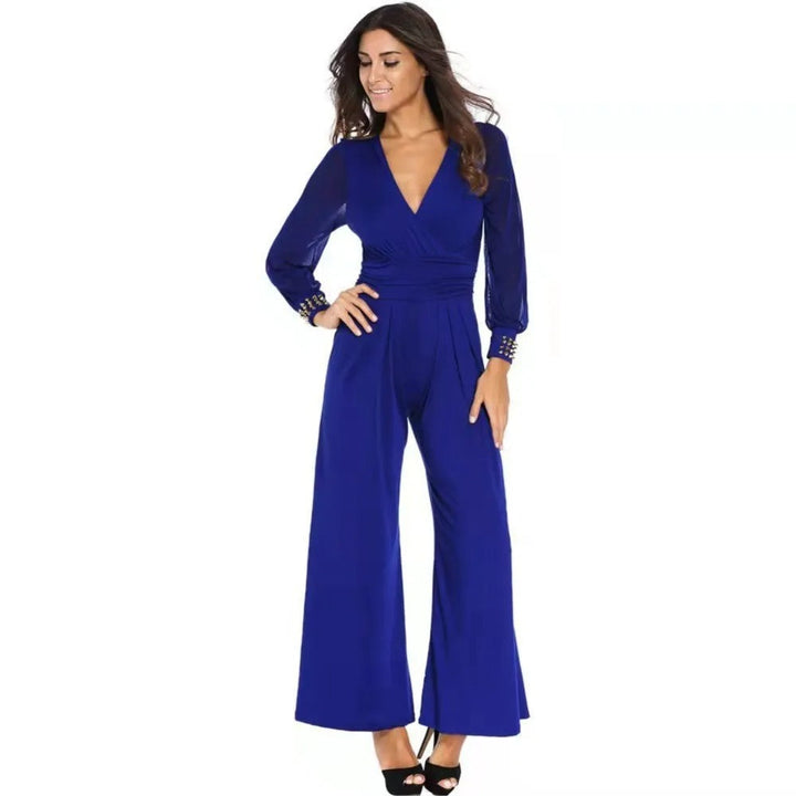 Long Sleeve V-Neck Wide-Leg Jumpsuit