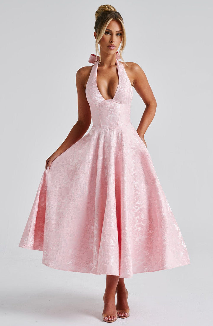 Halter Neck Midi Dress for Wedding Guests