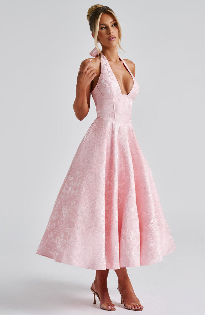 Halter Neck Midi Dress for Wedding Guests