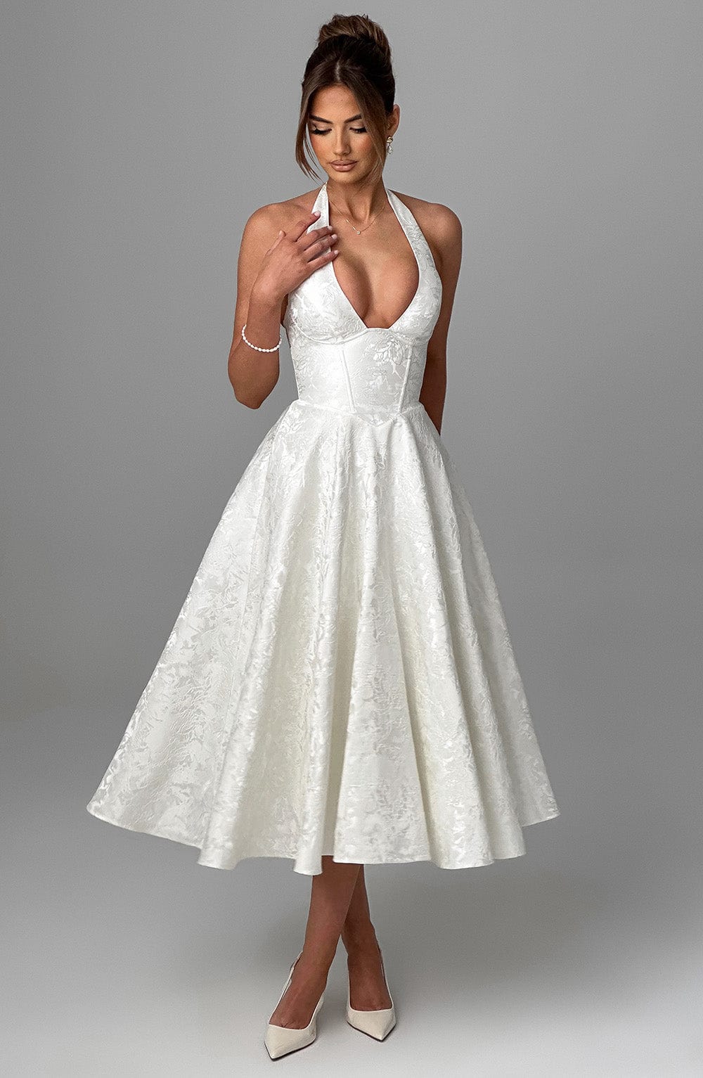 Halter Neck Midi Dress for Wedding Guests
