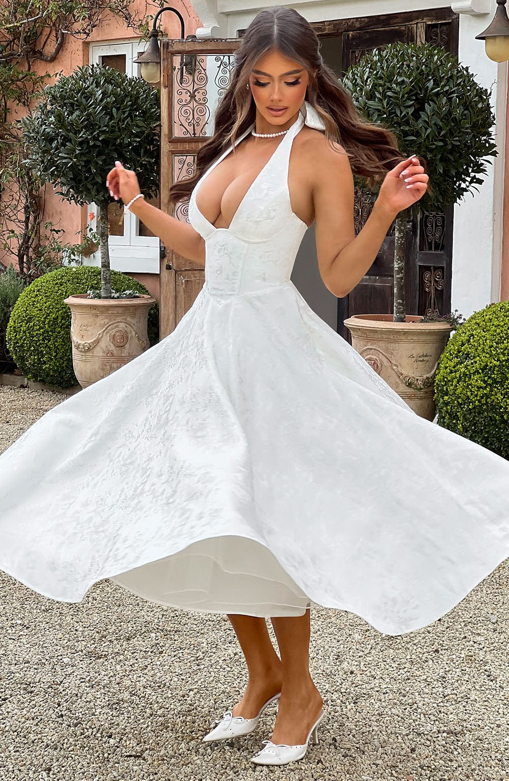 Halter Neck Midi Dress for Wedding Guests