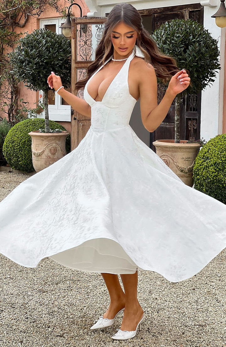 Halter Neck Midi Dress for Wedding Guests