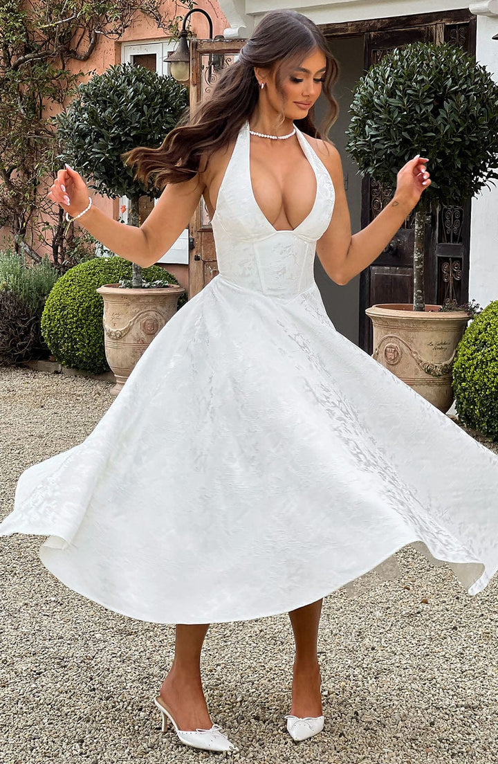 Halter Neck Midi Dress for Wedding Guests
