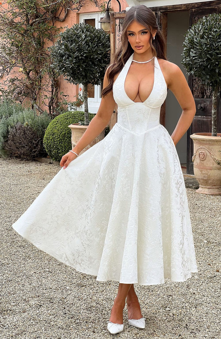 Halter Neck Midi Dress for Wedding Guests