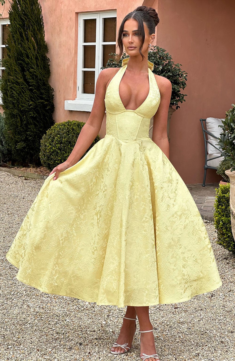 Halter Neck Midi Dress for Wedding Guests