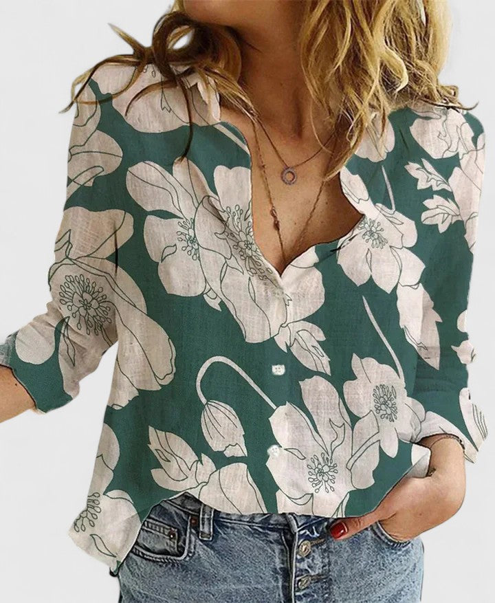 Linen V-Neck Button Blouse