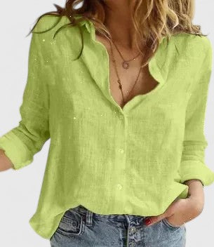 Linen V-Neck Button Blouse