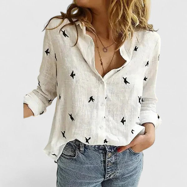 Linen V-Neck Button Blouse