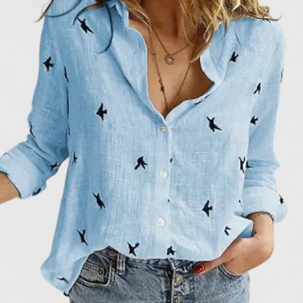 Linen V-Neck Button Blouse