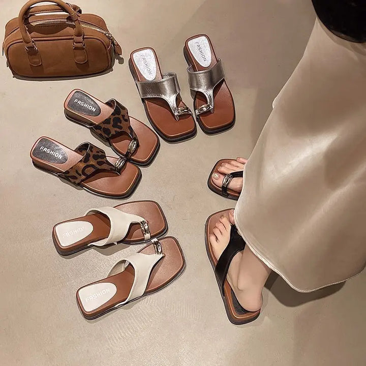 Zylos - Platform Thong Sandals Leopard Print