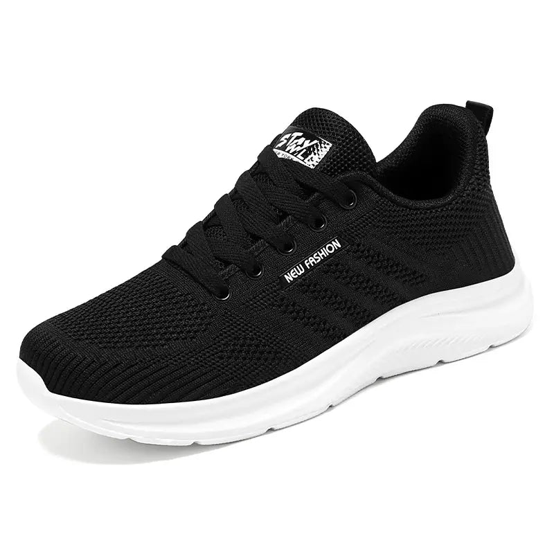 Black Kaelen breathable mesh trainers for everyday comfort, featuring a lightweight design with a white sole and &
