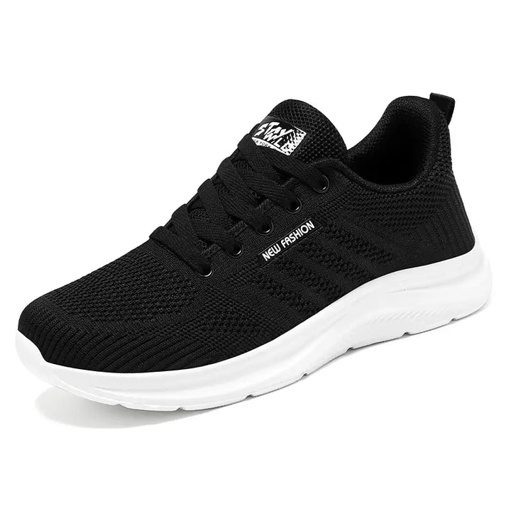 Black Kaelen breathable mesh trainers for everyday comfort, featuring a lightweight design with a white sole and &
