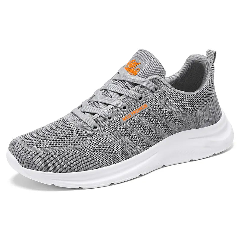 Grey Kaelen breathable mesh trainers with a white sculpted EVA sole, presented from a three-quarter front angle.