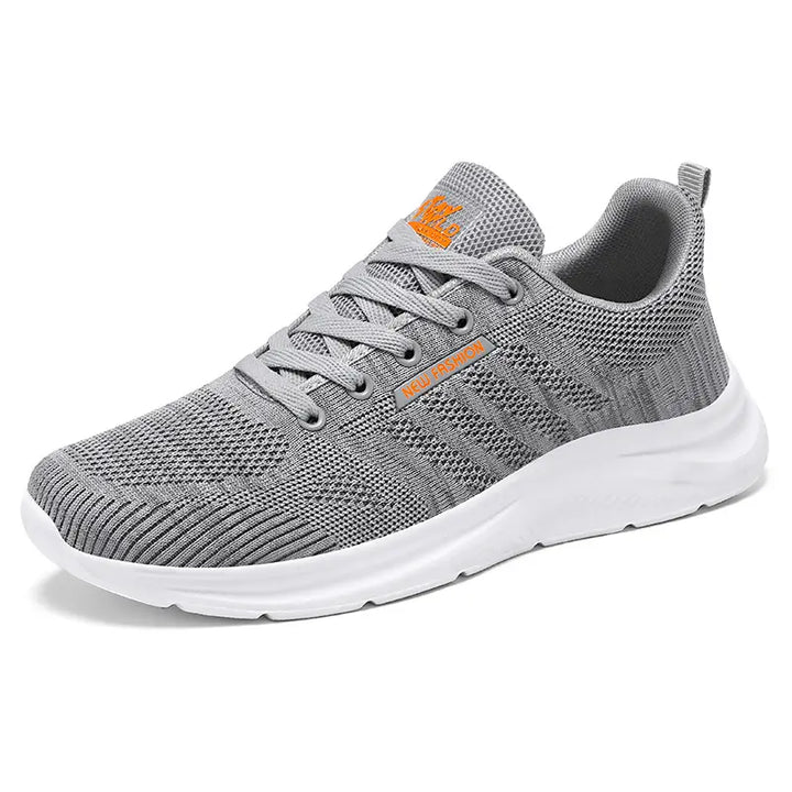 Grey Kaelen breathable mesh trainers with a white sculpted EVA sole, presented from a three-quarter front angle.