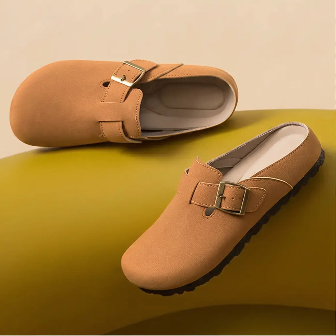 Kaelen - Retro Buckle Mules Suede-Effect Comfort