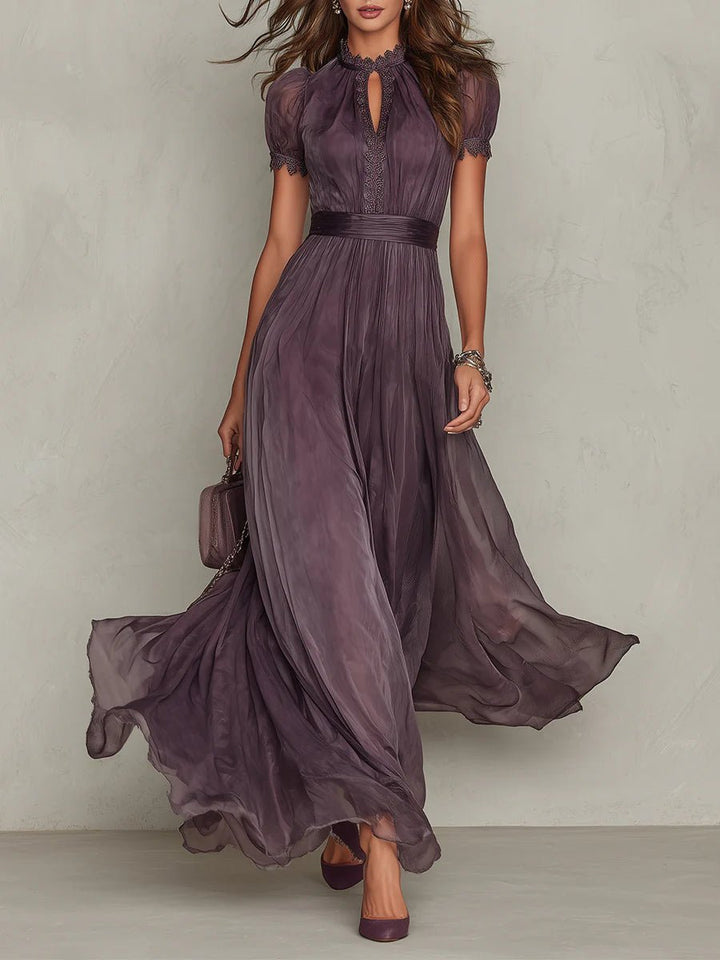 Keyhole Maxi Dress with Puff Sleeves