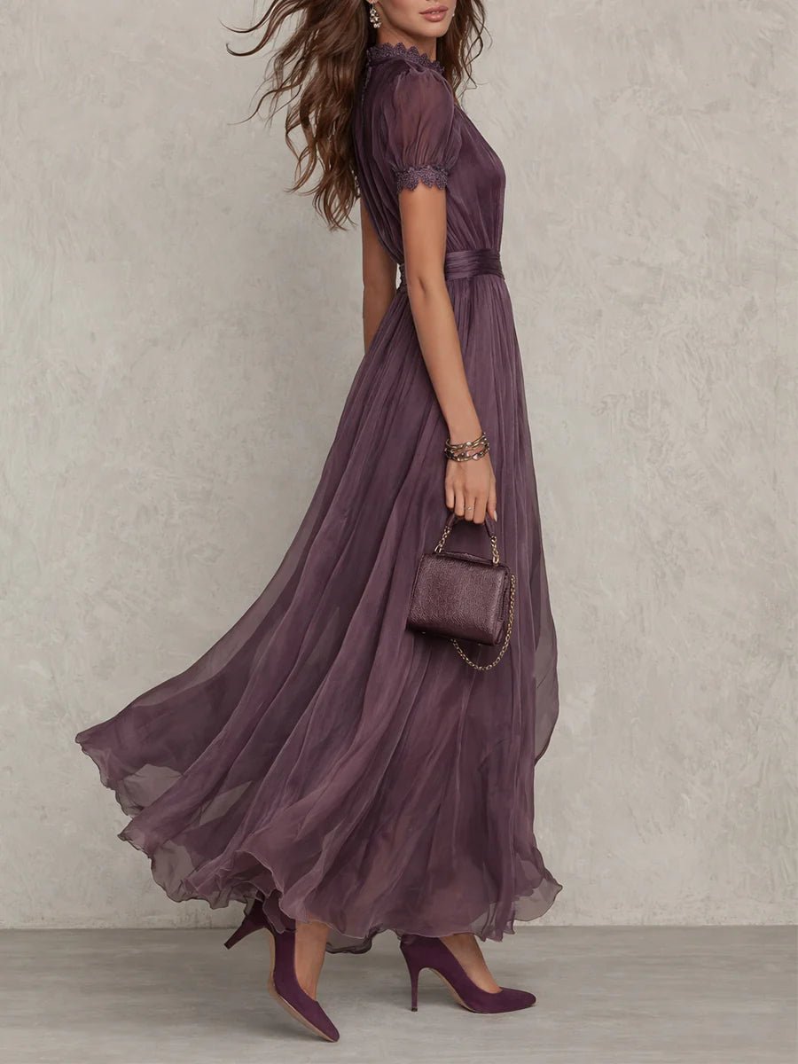Keyhole Maxi Dress with Puff Sleeves