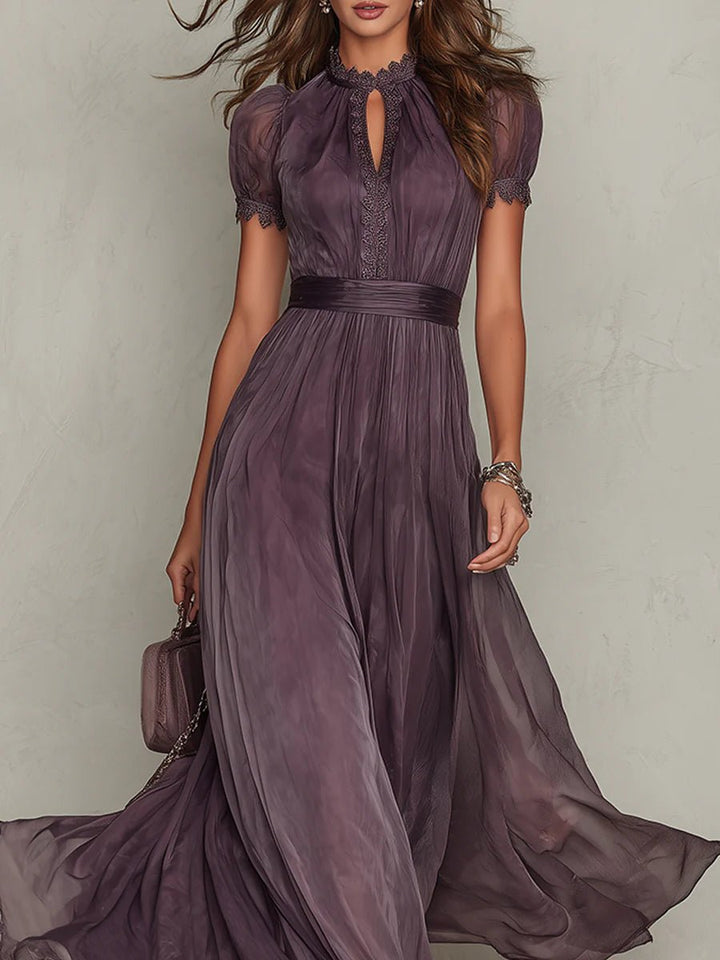 Keyhole Maxi Dress with Puff Sleeves