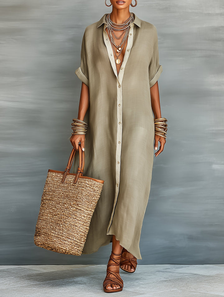 Linen Blend Maxi Shirt Dress
