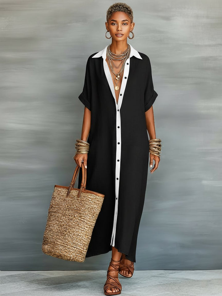 Linen Blend Maxi Shirt Dress
