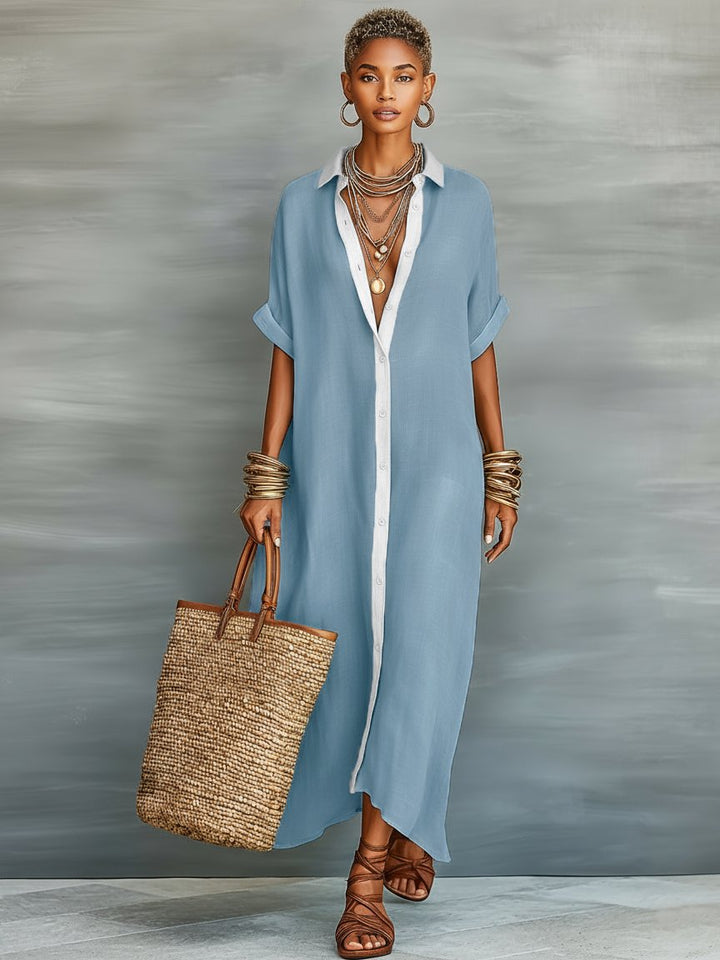Linen Blend Maxi Shirt Dress