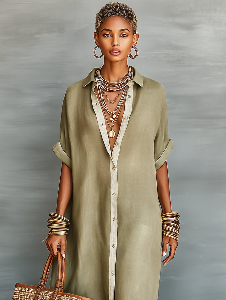 Linen Blend Maxi Shirt Dress