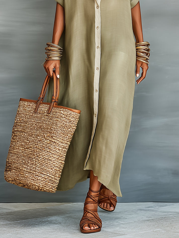 Linen Blend Maxi Shirt Dress
