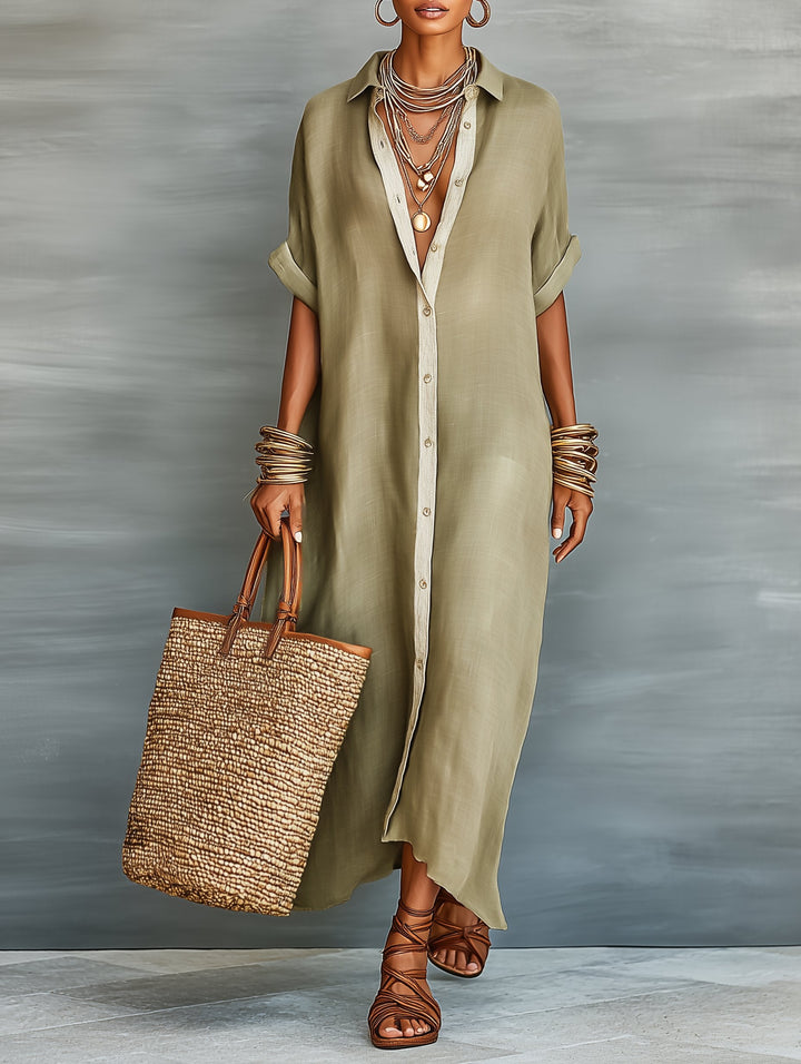 Linen Blend Maxi Shirt Dress