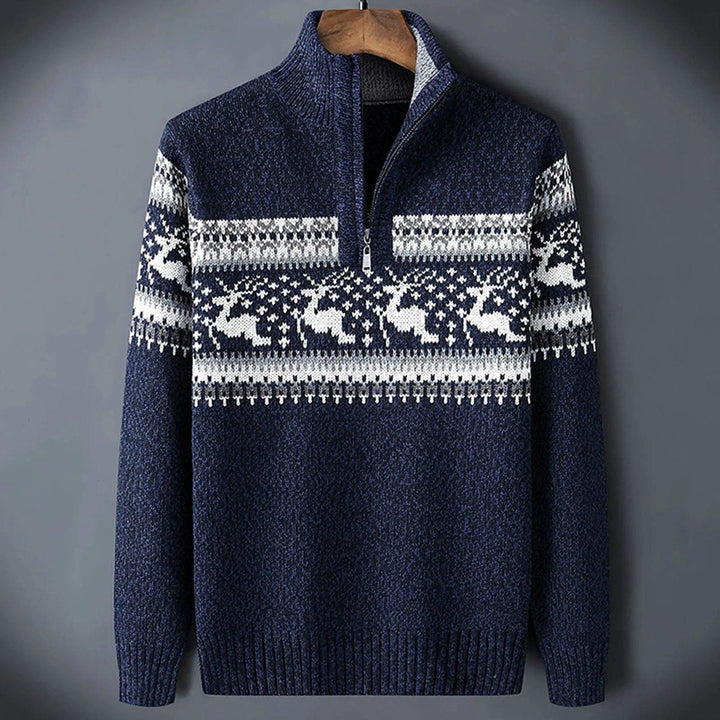 Fair Isle Half-Zip Ribbed Knit Sweater