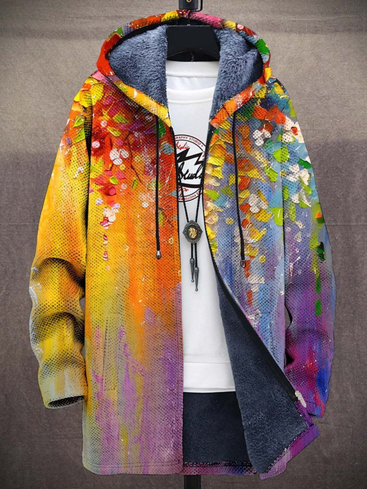 Abstract Print Fleece-Lined Zip-Up Hoodie