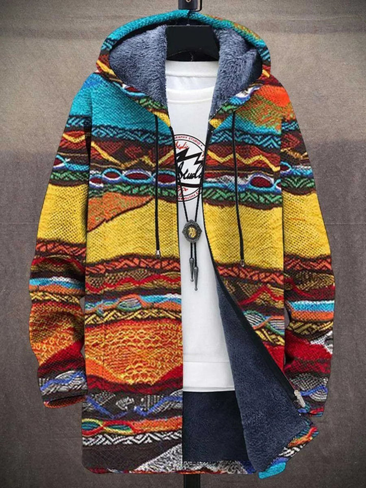 Abstract Print Fleece-Lined Zip-Up Hoodie