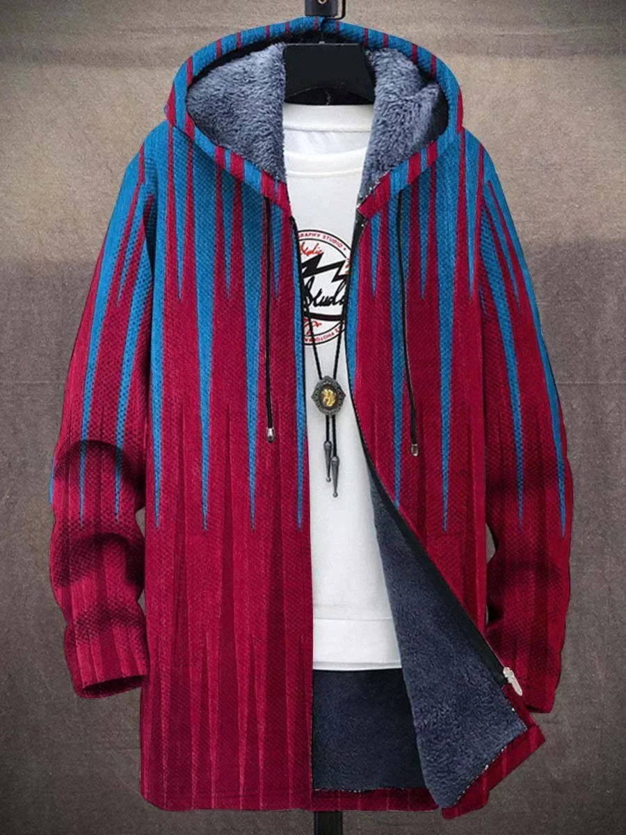Abstract Print Fleece-Lined Zip-Up Hoodie