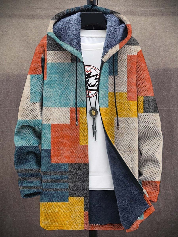Abstract Print Fleece-Lined Zip-Up Hoodie