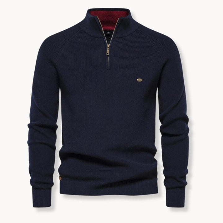 Mens Half-Zip Ribbed Mock Neck Sweater