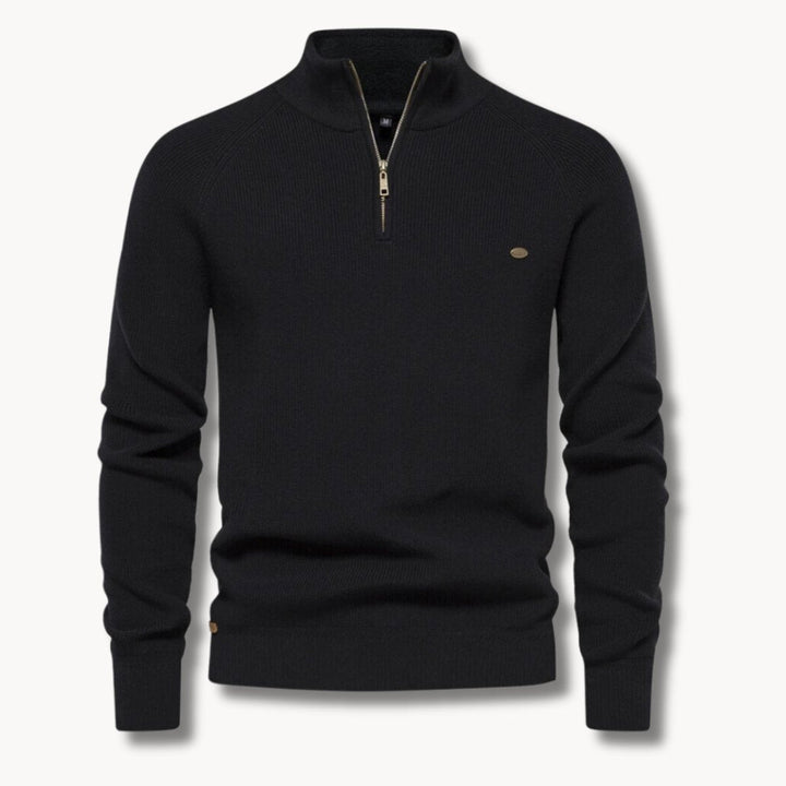 Mens Half-Zip Ribbed Mock Neck Sweater