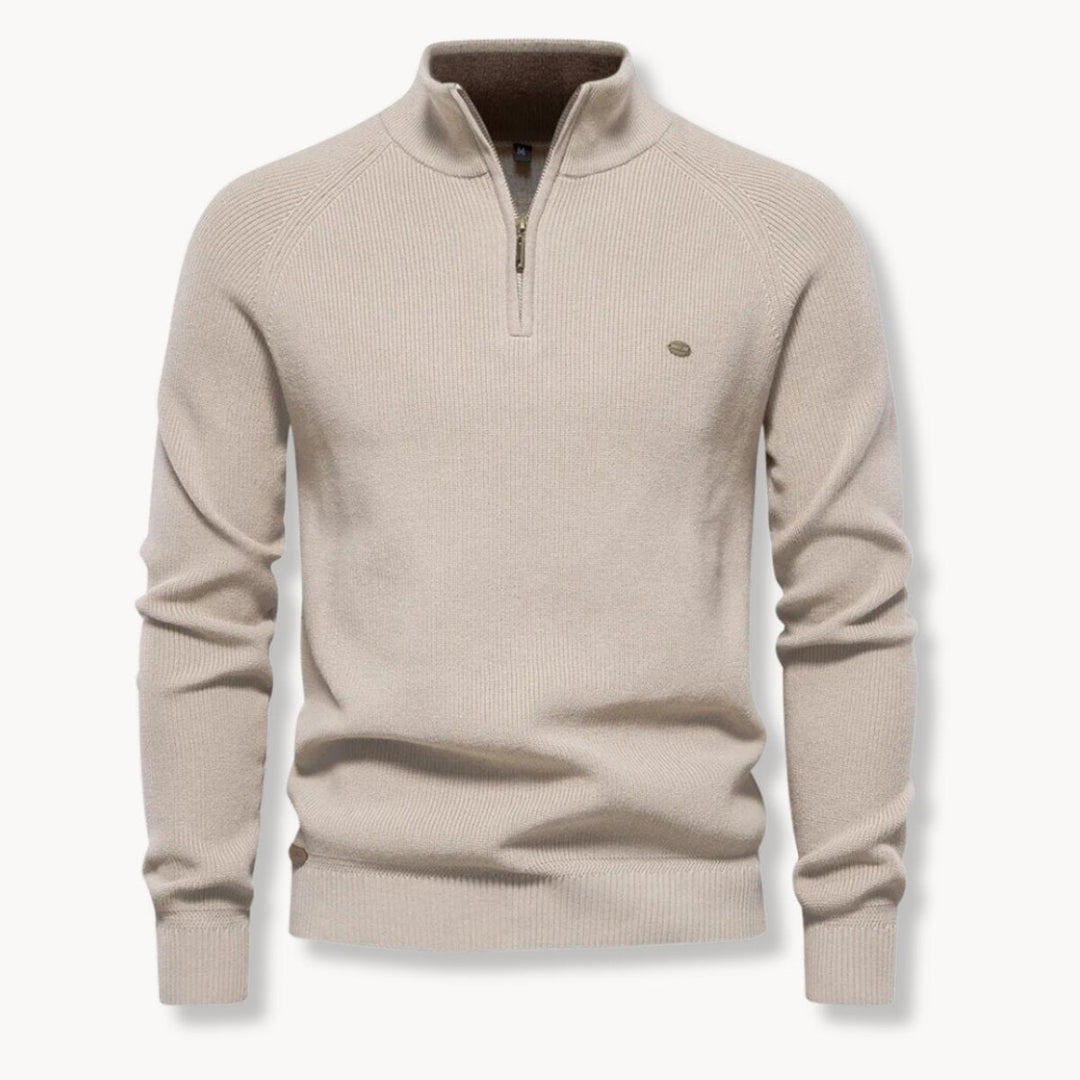 Mens Half-Zip Ribbed Mock Neck Sweater