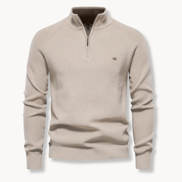 Mens Half-Zip Ribbed Mock Neck Sweater