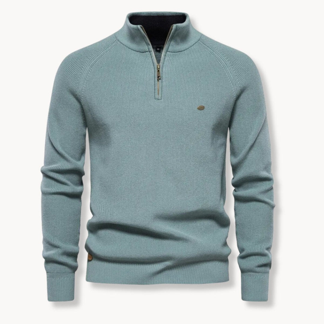 Mens Half-Zip Ribbed Mock Neck Sweater