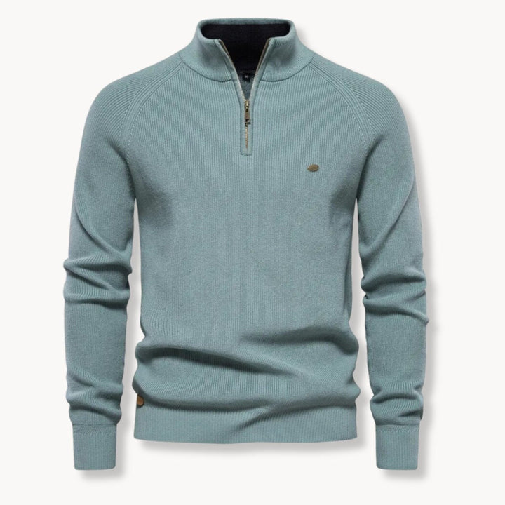 Mens Half-Zip Ribbed Mock Neck Sweater