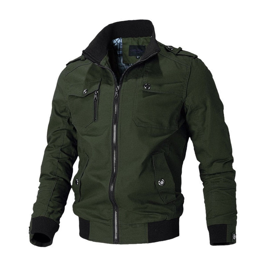 Military-Style Multi-Pocket Bomber Jacket