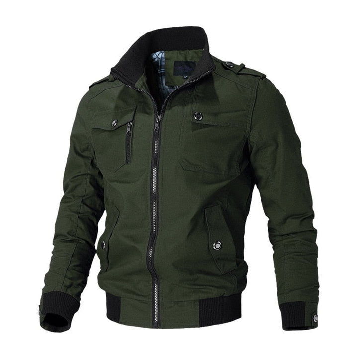 Military-Style Multi-Pocket Bomber Jacket