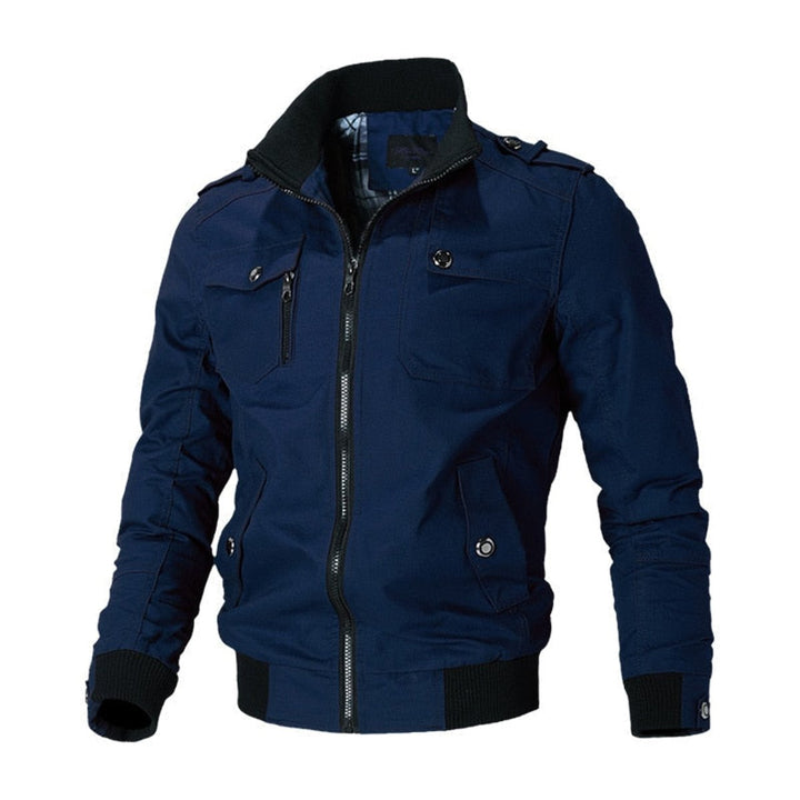Military-Style Multi-Pocket Bomber Jacket