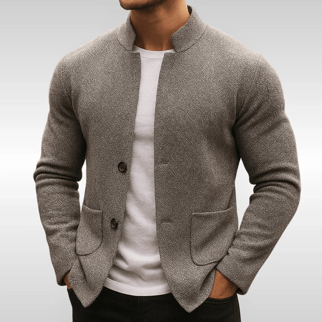 Quilted Mock-Neck Knit Blazer