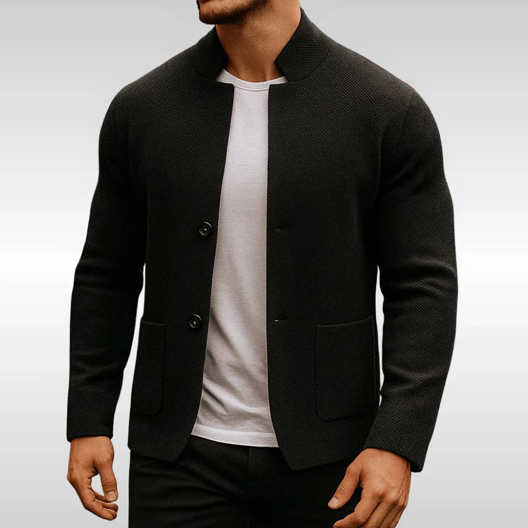 Quilted Mock-Neck Knit Blazer
