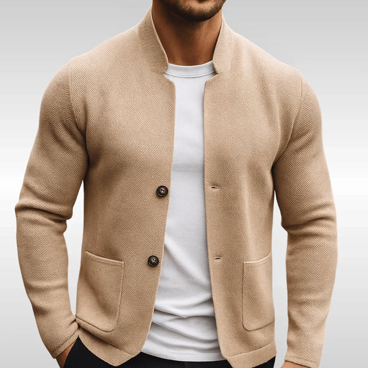 Quilted Mock-Neck Knit Blazer