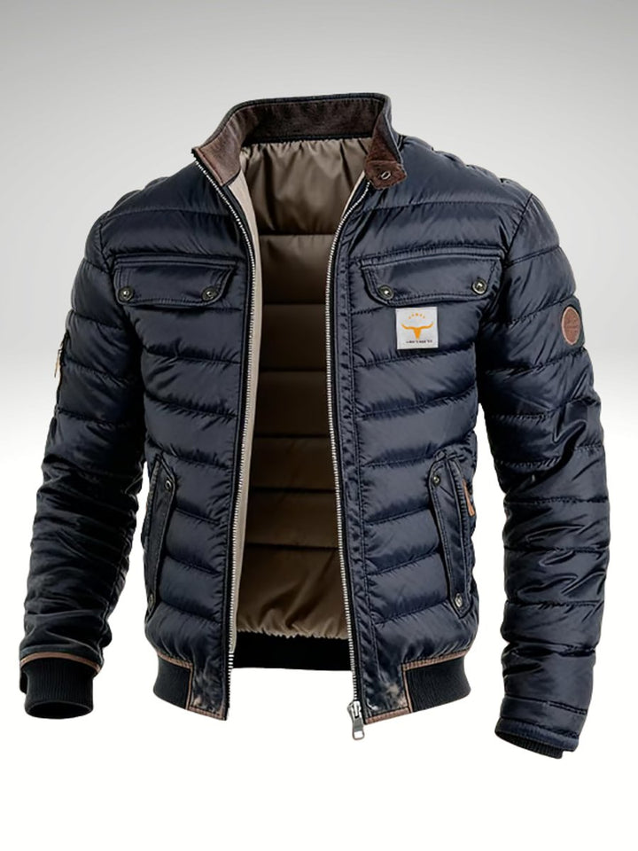 Mens Quilted Puffer Jacket with Stand Collar