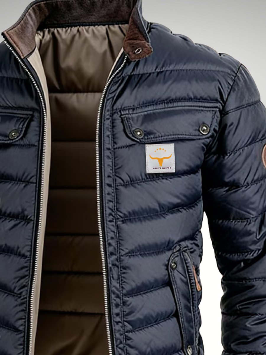 Mens Quilted Puffer Jacket with Stand Collar
